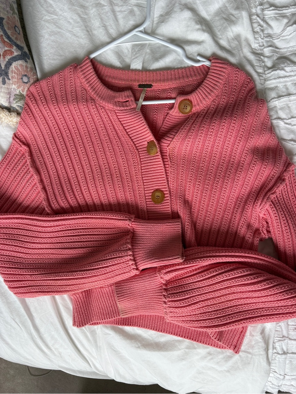 Free People Pink Ribbed Button-Front Cardigan - Picture 5 of 5